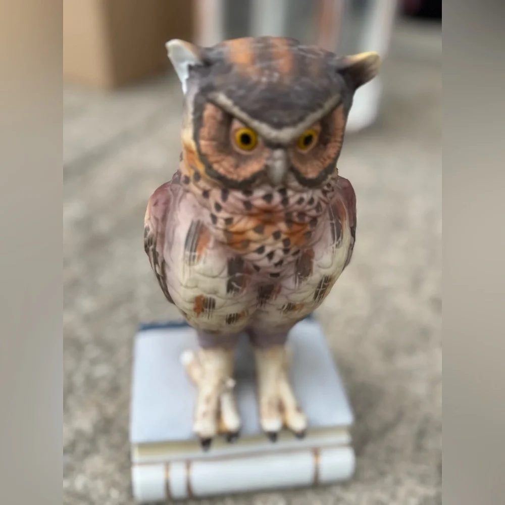Vintage porcelain Decorative Owl Figurine - Multicolor Ceramic Bird Sculpture